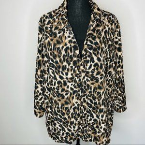 White Stag 3X 22W Leopard Animal Printed Long Sleeve Button Down Blouse Top